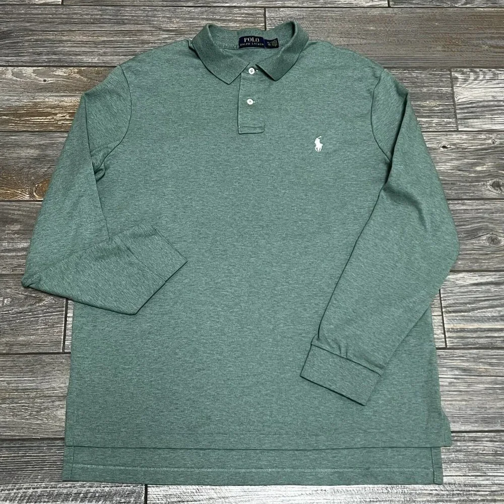 Polo Ralph Lauren L/S Shirt Men's Size XL Heathered Green White Pony Smooth - Picture 2 of 10